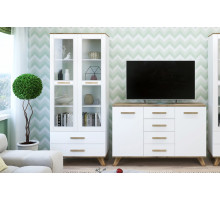 Шкаф-витрина 800 Вега Скандинавия (глянец, белый + дуб каньон) Шкаф-витрина 800 Вега Скандинавия (глянец, белый + дуб каньон)